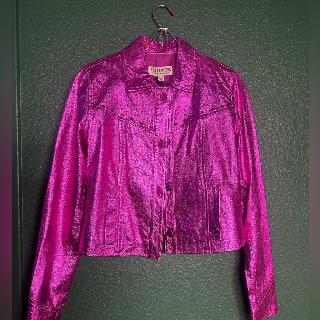 Metallic Pink Women's Jacket And Mini Skirt